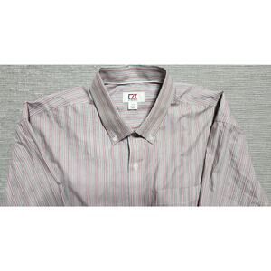 Cutter & Buck Stripe Button Down Shirt Men’s Large Business Casual Gray Red